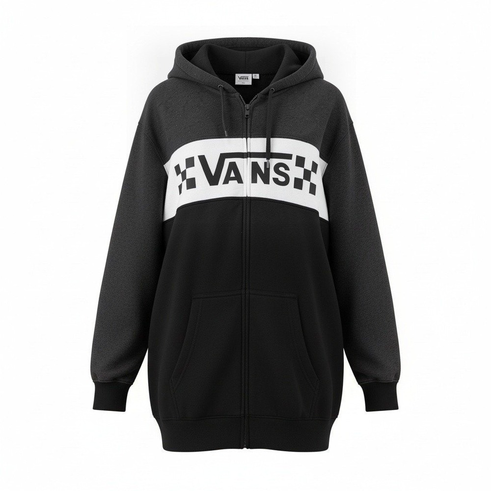Vans Mens Colorblock Full Zip Hoodie Charcoal White Black Checkerboard Logo L